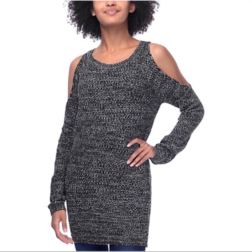 cold shoulder black knit sweater